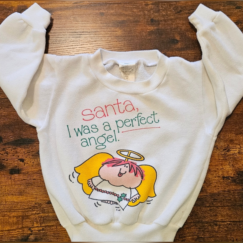 Vintage Avon Cream Sweatshirt with Angel Design Kids SMALL
